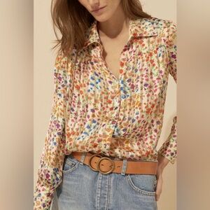 ba&sh Lady Shirt Vibrant Floral Rive White Size 2